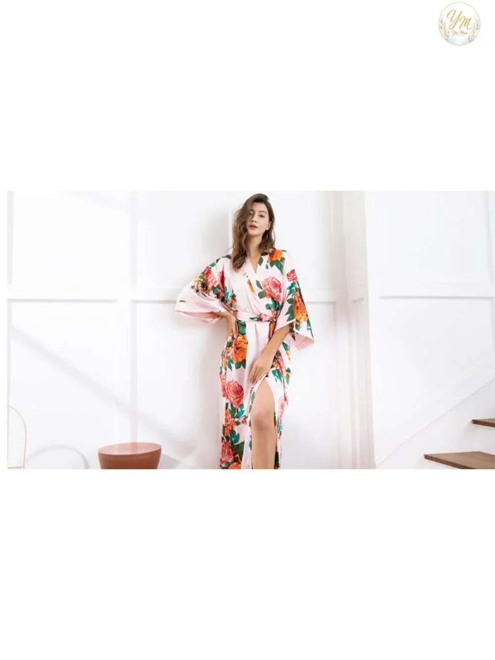 Satin Kimono Robe Women Long Floral Lounge Wear Pockets Silky Ankle Length